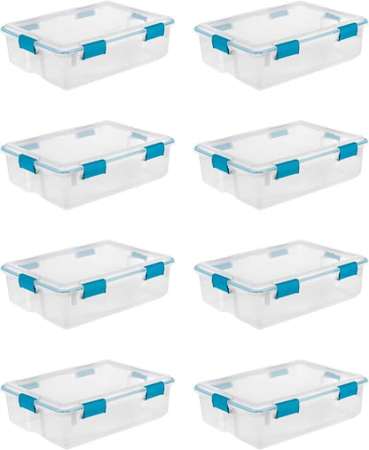 Sterilite 8-Pack Gasket Box, Weather-Resistant Storage Bins with Latching Lids, 37 Quart - Heavy-Duty Organizing Containers for Closet, Bathroom, and Office