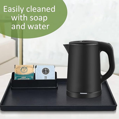 Jiozermi 8.03" Black Rectangular Plastic Vanity Tray for Bathroom and Kitchen, Modern Shatterproof Soap Tray with Polished Finish