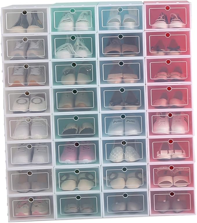 Holibanna Shoe Containers 6pcs Set Thicken Storage Boxes Clear Plastic Stackable for Shoes Closet Bedroom