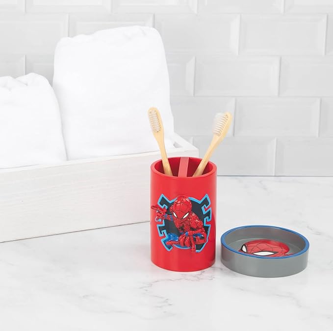 Jay Franco Marvel Spiderman Soap Dish - Red & Blue Resin Sponge Holder/Bar Soap Holder - Kids Bathroom Tray