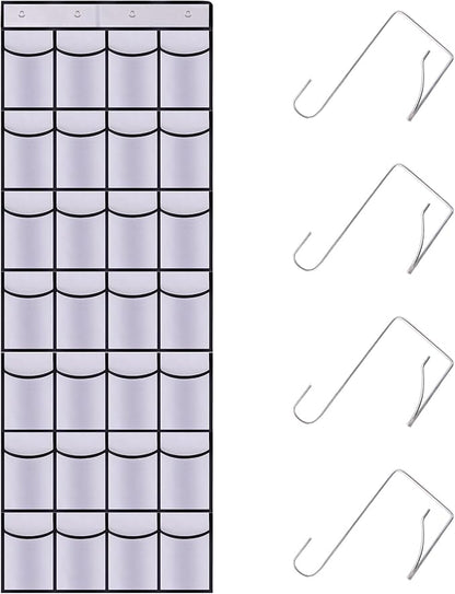 28 Mesh Pockets Hanging Shoe Organizer, Over the Door Shoe Organizer，Closet Storage Holder for Back of Door Storage Holder for Back of Door(White)