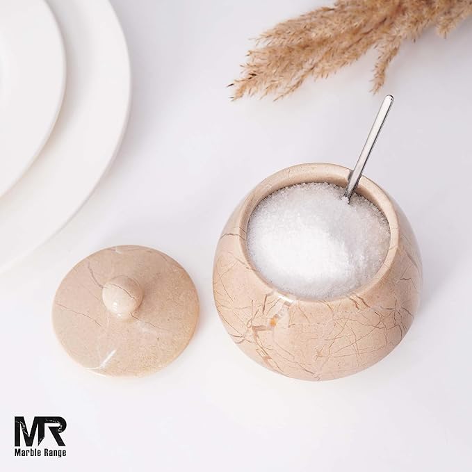 Verona Marble Salt Cellar with Lid – 4.5 Inch Table Salt Container, Salt Jar, Salt Dish, Salt Holder, Spice Jar, Sugar Bowl, Celtic Salt, Kitchen Countertop Decor
