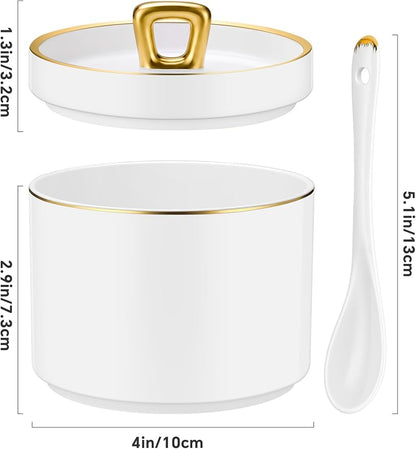 NiHome Seasoning Jar Set with Spoon and Lid, Ceramic Spice Container for Salt Pepper Sugar and Herbs, Nonstick Interior, Stable Anti-Slip Bottom, Countertop Storage for Kitchen or Tabletop