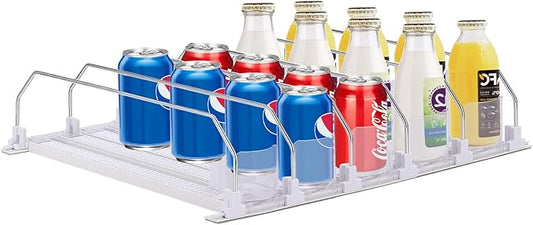 Drink Dispenser for Fridge, 5 Row Self-Pushing Soda Can Organizer for Refrigerator, Width Ajustable Beverage Pusher Glide Beer Pop Can Water Bottle Storage for Pantry (5 Row)