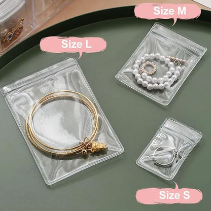 2 Pack Acrylic Organizers Cases Jewellery Storage Box 60 Pack PVC Clear Jewelry Anti Oxidation Zipper Bags for Packaging Earring Rings Necklace Large Space Jewellery Case Anti-oxidation Bag