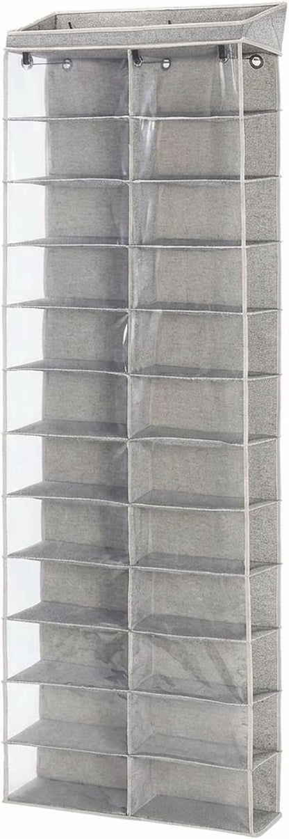 24-Tier Over the Door Shoe Organizer - Hanging Shoe Organizer & Shoe Rack, Polyester & Cotton Shoe Storage, Shoe Organizer for Closet, Space-Saving Over the Door for Bedroom Entry