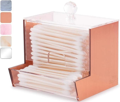 My Space Organizers Rose Gold Acrylic Qtip Holder for Qtip Brand Cotton Swab Holder, Qtip Dispenser, Modern Bathroom Decor Organizer for Countertop Vanity Storage (Rose Gold)