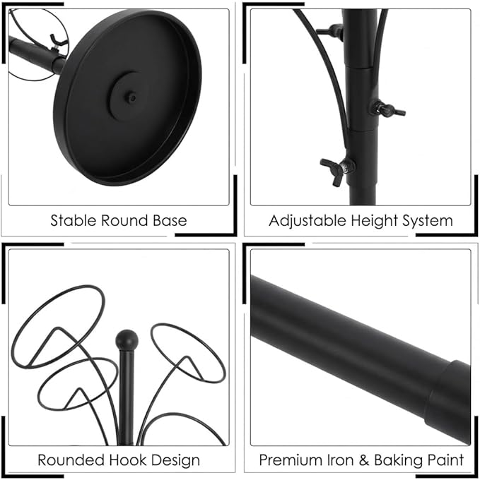 DYRABREST 5 Round Hooks Hat Stand, 28" H Metal Hats and Wigs Display Rack with Adjustable Height, Baseball Cap Organizer Headwear Rack for Home Closet Retail Store (Black, 5 Hooks)