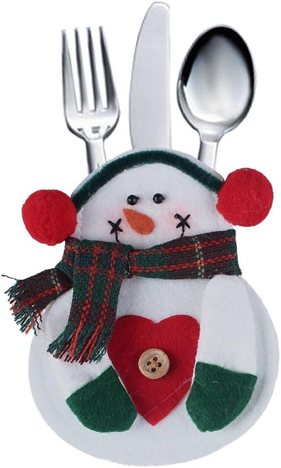 8Pcs Christmas Tableware Holders Set, White Snowman Knife and Fork Bags Covers for Thanksgiving New Year Christmas Party Decorations Xmas Dinner Table Decor Ornaments (White)