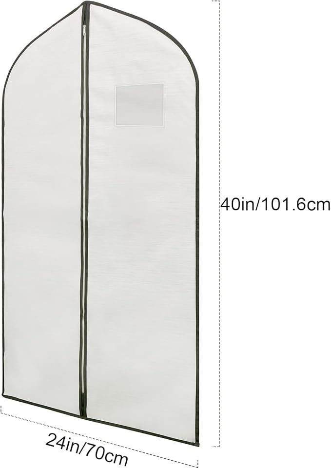 2 Pack 40x24 Inch Cloth Garment Bags, Suit Coat Cover for Hanging Clothes, Men's Greyish White Cloth Suit Bag for Fur Coats & Dress Shirts