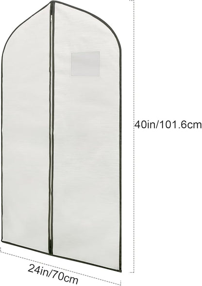 2 Pack 40x24 Inch Cloth Garment Bags, Suit Coat Cover for Hanging Clothes, Men's Greyish White Cloth Suit Bag for Fur Coats & Dress Shirts