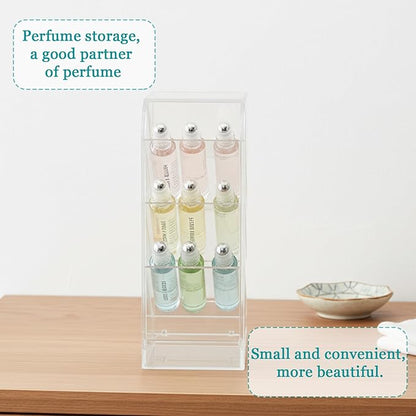 4-Tier Acrylic Rollerball Perfume Organizer, 45° Slanted Perfume Holder, Transparent ScentBird & Travel Size Perfume Sample Storage Case(1 pack)