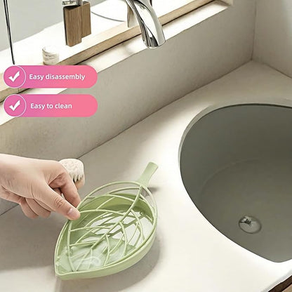 Leaf-Shaped Soap Dish Set, 2-Tier Soap Holder Drain Rack, Leaf Design - No Drill Wall Mount, Detachable Bathroom Organizer for Shower Sink (Pastel Green/Blue/Pink)