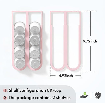 2Pcs Pink Coffee Pod Holder for Keurig K-Cup, Side Mount Storage Organizer, Wall Mount Design, Space Saving K cup holder, Perfect for Counters Small Space(2 Packs/for 16 K Cups)