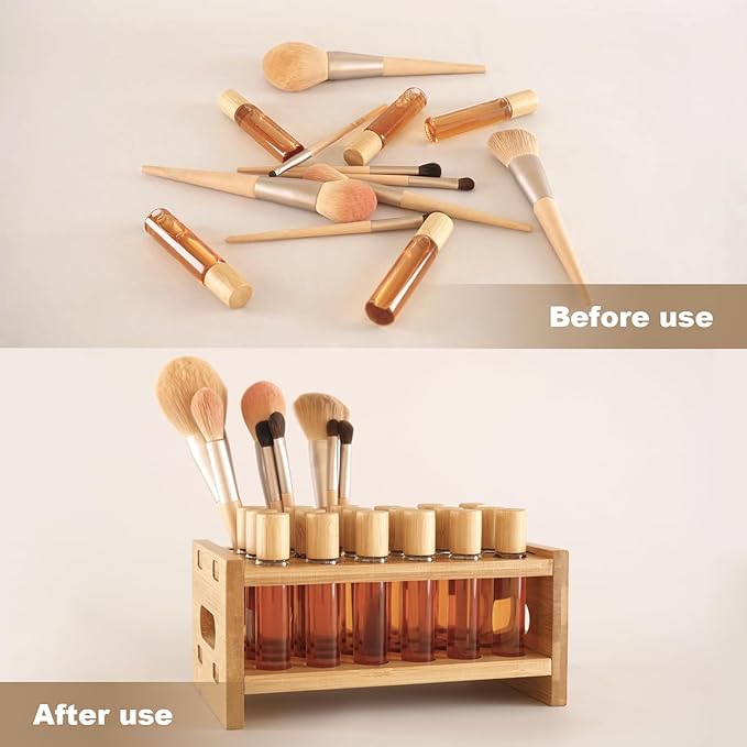 Bamboo Perfume Holder Compatible with Scentbird, Ultra-Sturdy Design Roller Ball Perfume Organizer Display Stand, Tool-Free Setup, 24 Slots for Perfume Oils, Lip Gloss, Lipstick, Essential Oil