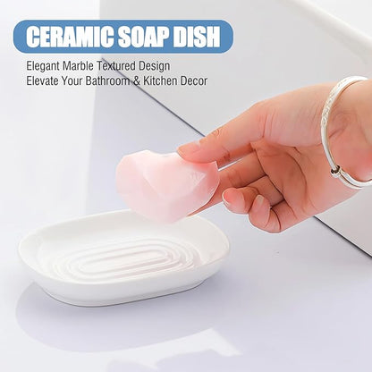 OTHIX Ceramic White Soap Dish for Shower & Bathroom Sink, Decorative Bar Soap Holder for Kitchen, Cute Soap Dishes Tray for Sponges, Jewelry (White)
