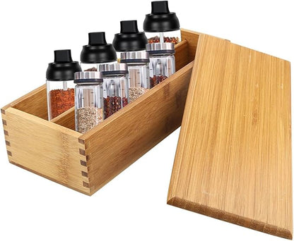 Chopsticks Storage Box with Lid - Bamboo Silverware Storage Utensil Drawer Organizer - Japanese Chopsticks Boxes with Lid - Cutlery Box Utensil Holder Container for Home Kitchen
