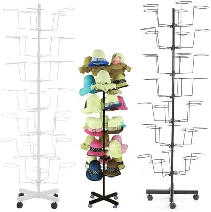 7 Tiers Rotating Hat Rack, Hats Stand Display, Adjustable Iron Hat Cap Stand, Freestanding Cap Hat Retail Display Stand,Hat Rotating Display, 35 Hats Caps Holders for Hats and Wigs (White)