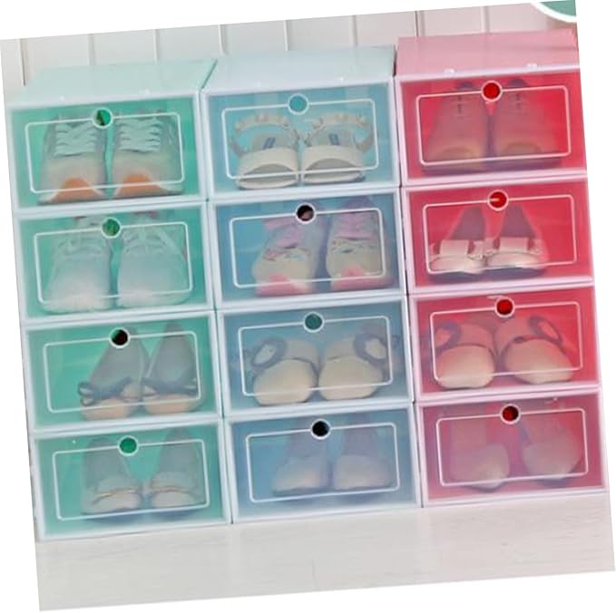 Luxshiny 6PCS Stackable Transparent Shoe Storage Boxes with Thickened Plastic Small Pink Containers for Closet Organizers and Sneaker Storage