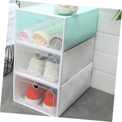 Large Capacity Shoe Storage Box Set, 6pcs Thickened Plastic Drawer-type Shoe Organizer with Flip Lid, Stackable Storage Case for Closet and Home Use