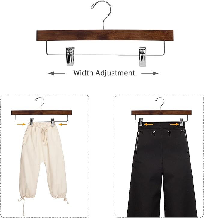 Nature Smile Solid Lotus Wood Deluxe Wooden Pants Hangers Bottom Hanger Jeans Hanger Skirt Hanger with 2-Adjustable Clips Anti Rust Hook 20 Pack (Retro)