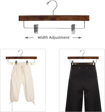 Nature Smile Solid Lotus Wood Deluxe Wooden Pants Hangers Bottom Hanger Jeans Hanger Skirt Hanger with 2-Adjustable Clips Anti Rust Hook 20 Pack (Retro)