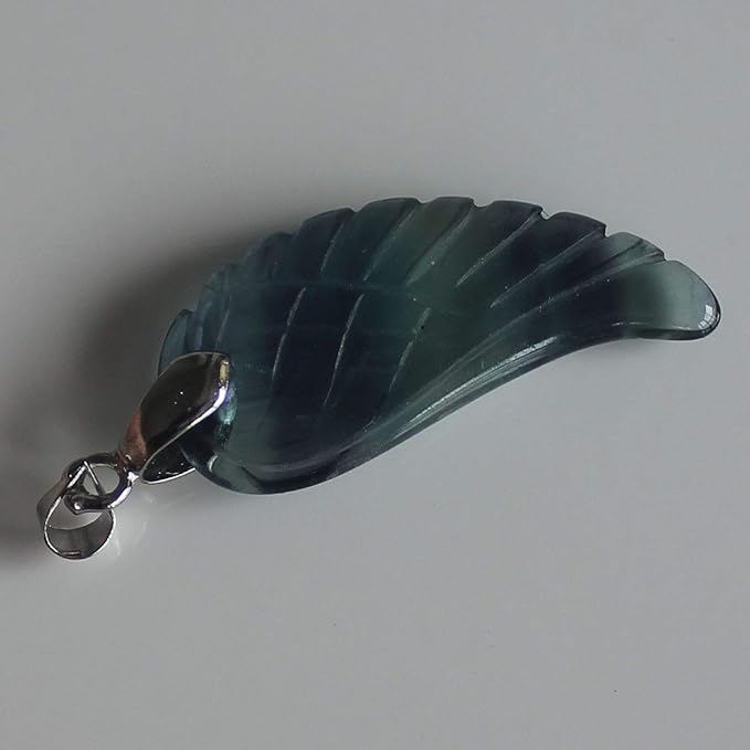 35mm Hand carved mixed gemstom angel wing for necklace pendant bead (fluorite crystal)