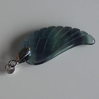 35mm Hand carved mixed gemstom angel wing for necklace pendant bead (fluorite crystal)