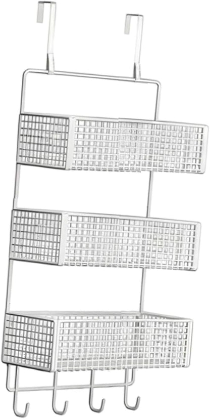 Over The Door Basket Organizer 3 Tier Hanging Storage Rack Wall Mounted Shelf for Cabinet, S White