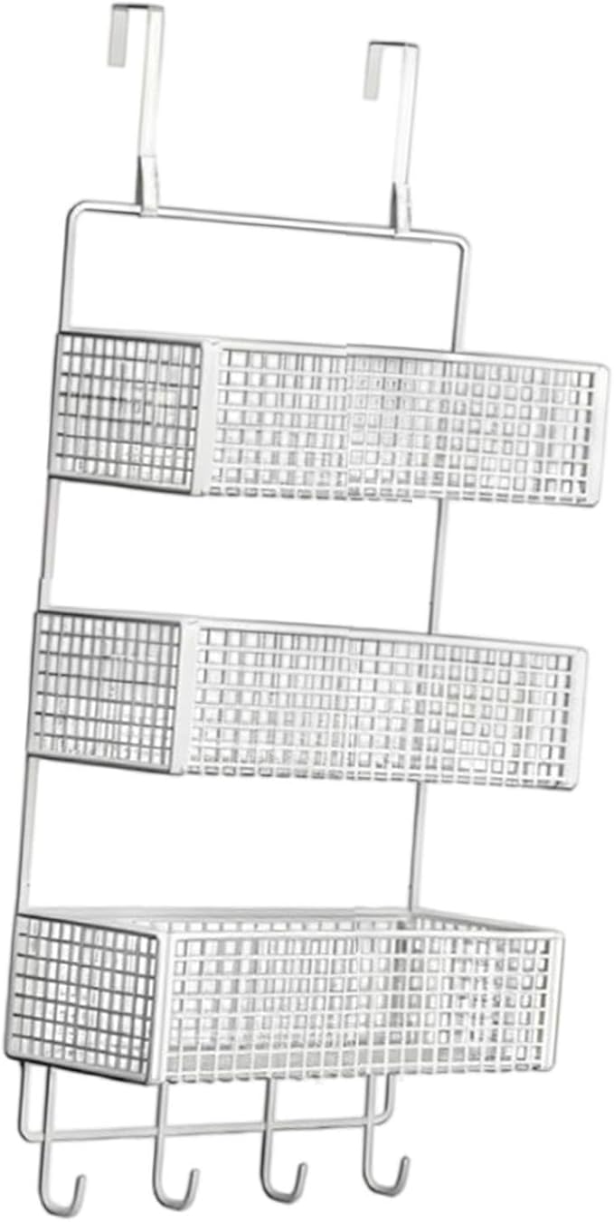 Over The Door Organizer Wall Mounted Shelf Large Capacity Seasoning Shelves Door Back Metal Wire Basket for Cabinet Bedroom, S White