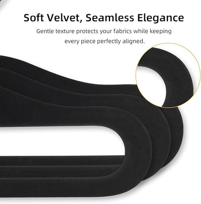 Velvet Pants Hangers, 10 Pack Non-Slip Open Ended Hangers with 360° Swivel Hook Slim Space Saving Jeans Hangers for Pants, Scarves, Ties, Towels, Black