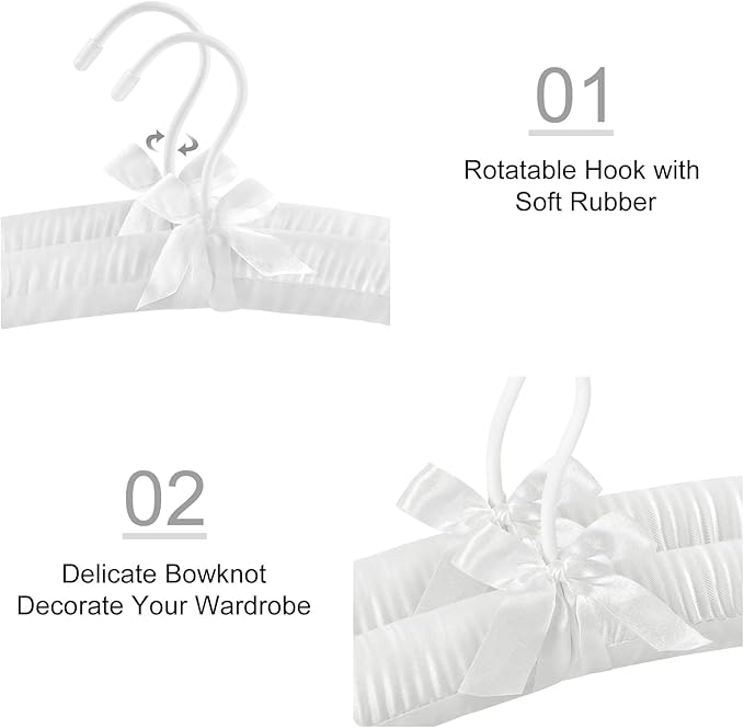 TOPIA HANGER Padded Hangers for Women Clothing,17-inch Satin Hangers 10 Pack Thick Foam Padded No Shoulder Bump for Sweaters, Coat, Blouses, Dresses-White, CT18W-10