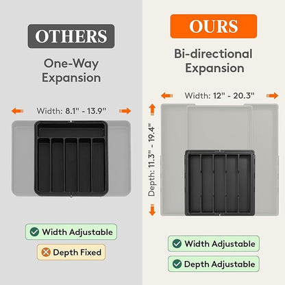 Lifewit Silverware Drawer Organizer, Expandable BPA Free Utensil Tray for Kitchen, Adjustable Flatware and Cutlery Holder, Plastic Storage for Spoons Forks Knives, 12-20.3 x 11.3-19.4 x 1.7, Black