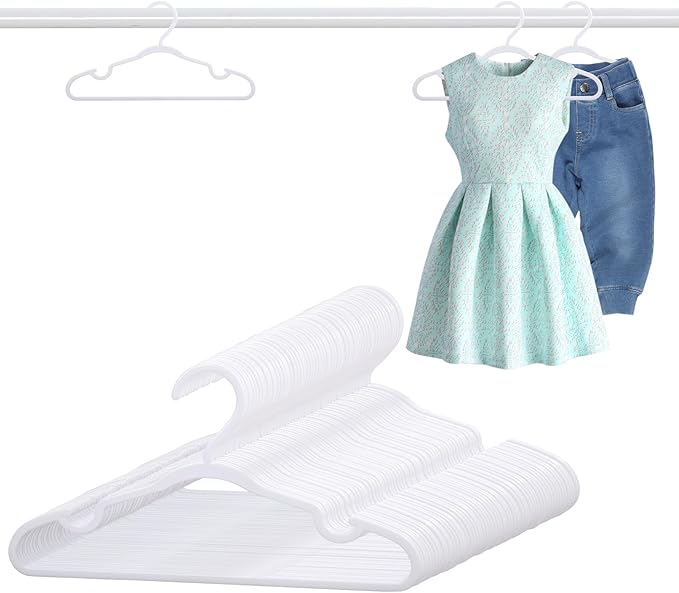 60 Pack White Baby Hangers 12.91 Inch - Kids Non-Slip Clothes Hangers for Infant & Child, Durable Plastic Children's Hangers for Closet, Pants, Coats, Skirts