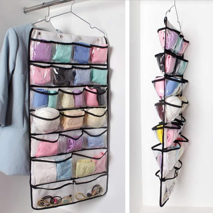 Hanging Organizer Bag, Dual-Sided Space Saving Storage Holder with for Stockings Socks Underwear Jewelry Ties (42-Pockets) (Pink)