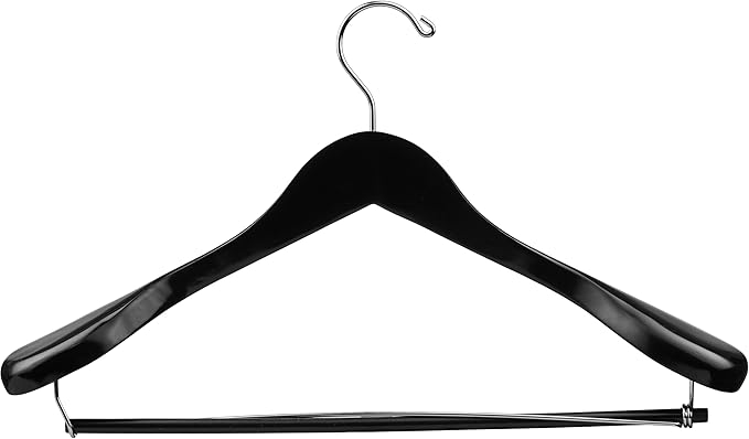 DEILSY™ Black Suit Hangers for Men with Non-Slip Pants Bar & 360° Swivel Hook - Smooth Finish Wooden Coat Hangers, Heavy Duty Wooden Hanger – Pack of 6