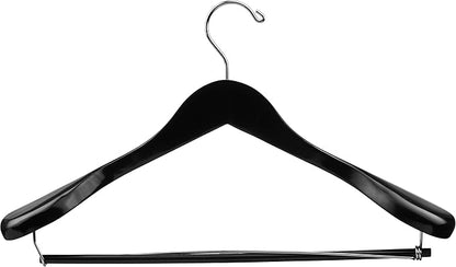 DEILSY™ Black Suit Hangers for Men with Non-Slip Pants Bar & 360° Swivel Hook - Smooth Finish Wooden Coat Hangers, Heavy Duty Wooden Hanger – Pack of 6