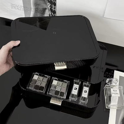 Stackable Makeup Organizer Drawers, Bathroom Vanity Organizers and Storage, Ideal for Desk and Dresser Countertops, Great for Cosmetics, skincare, Lipsticks, Nail Care -Black