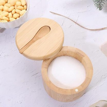 Bamboo Big Dipper Large Salt Cellar with Spoon and Magnetic Swivel Lid, 10 Ounce Storage Box