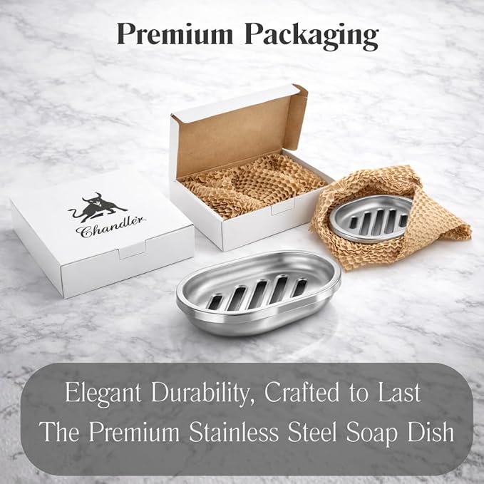 Chandler Stainless Steel Soap Dish for Shower & Bathroom Sink – Heavy Duty Metal Soap Holder, Hanging Soap Holder, Brushed Nickel Soap Dish with Drainage, Anti-Rust Stainless Steel Soap Bar Holder