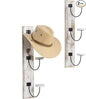 MyGift 2 Pcs Hat Rack Wall Mount, Cowboy Hat Organizer Holder, Coat, Cap Clothes Hanger with Metal Wire and Wood Hooks, Whitewashed