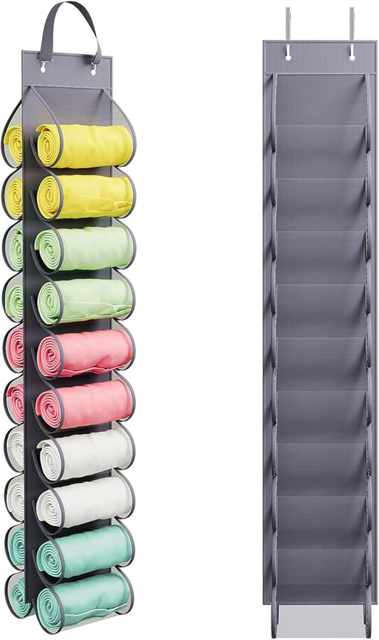 YOUDENOVA Legging Organizers for Closet, Hanging Closet Organizers with 20 Compartments for Tshirt, Jeans, Socks, Yoga Leggings, Grey