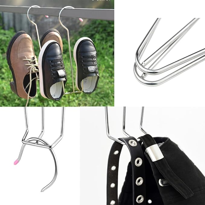4 Pack Shoes Hanger Shoes Drying Rack Stainless Steel Shoe Display Hook Space Saver Storage Organizer for Hanging Muddy Wet Shoes Flip Flops Sandals Sneakers Boots Gloves Garage Closet
