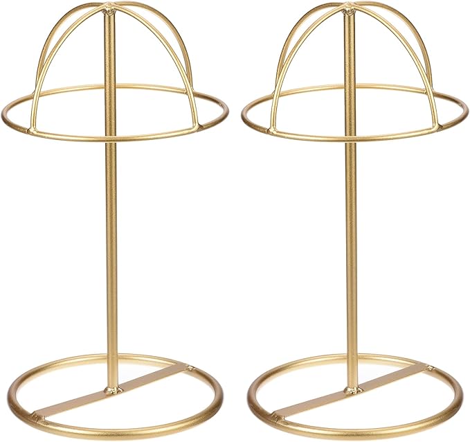 uxcell Metal Hat Display Stand 2 Pack Tabletop Hat and Wig Rack Holder Freestanding for Baseball Cap, Fedora Hat, Cowboy Hat - Gold, 12 Inch