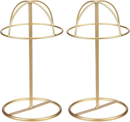 uxcell Metal Hat Display Stand 2 Pack Tabletop Hat and Wig Rack Holder Freestanding for Baseball Cap, Fedora Hat, Cowboy Hat - Gold, 12 Inch
