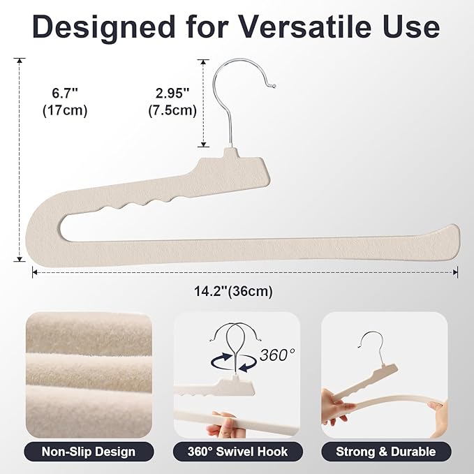 Velvet Pants Hangers - 8 Pack White Non Slip Open Ended Hanger with 360 Swivel Hook - Closet Space Saving Hanger for Heavy Pants, Jeans, Trousers, Scarf