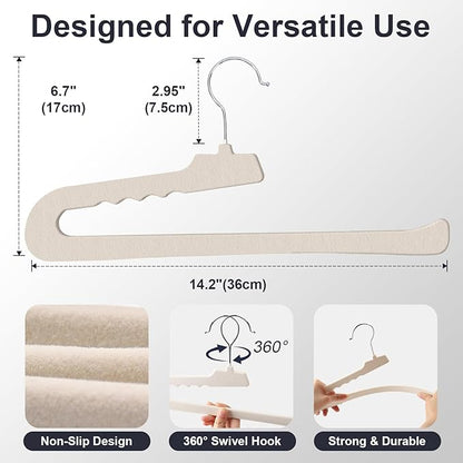 Velvet Pants Hangers - 8 Pack White Non Slip Open Ended Hanger with 360 Swivel Hook - Closet Space Saving Hanger for Heavy Pants, Jeans, Trousers, Scarf