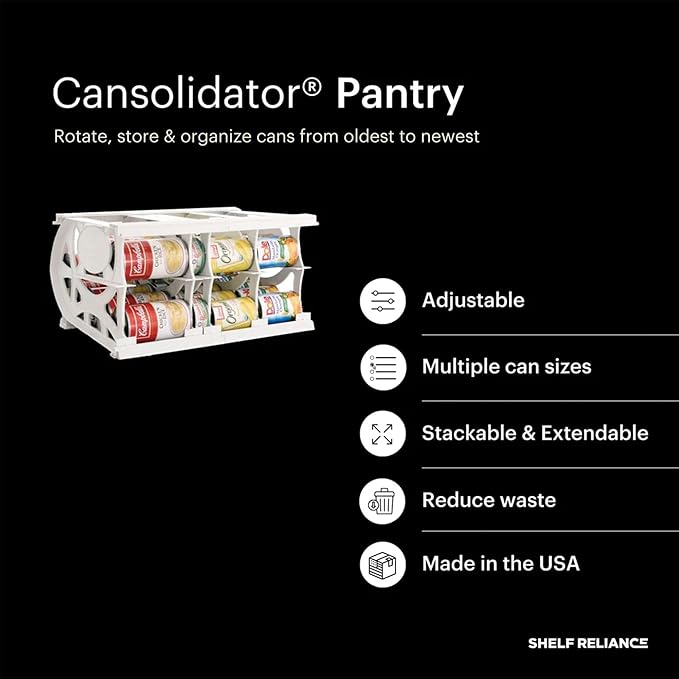 Shelf Reliance Cansolidator Pantry - 2-Pack Can Organizer for Pantry, Stackable Soda Can Storage for Kitchen, Holds 40 Cans of Food or Soda