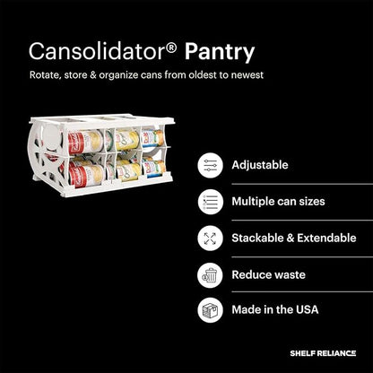Shelf Reliance Cansolidator Pantry - 2-Pack Can Organizer for Pantry, Stackable Soda Can Storage for Kitchen, Holds 40 Cans of Food or Soda