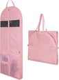 Garment Bags for Travel,60" Heavy Duty Suit Dress Garment Bag with 2 Clear Windows 3 Zipper Pockets,Dress Bags with Shoe Storage for Long Coat, Jacket, Sweater, Shirts, Suits - Pink